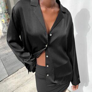 SATIN BUTTON UP BLOUSE BLACK